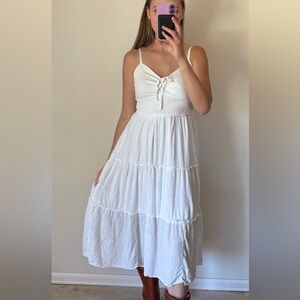 White Tiered Tie Front Midi White Sundress Women’s Size Medium